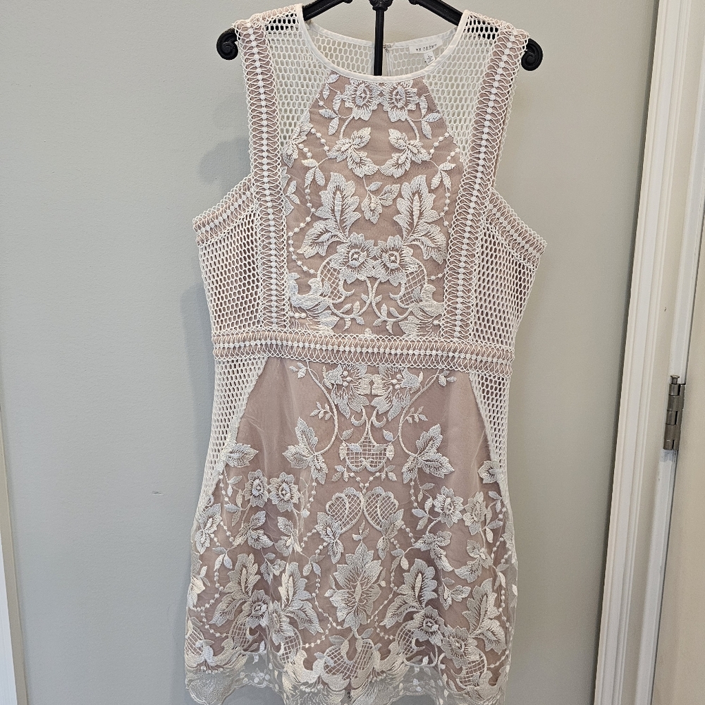 En Creme Lace Embroidery Sleeveless Mini Dress Woman's Large - Picture 2 of 16